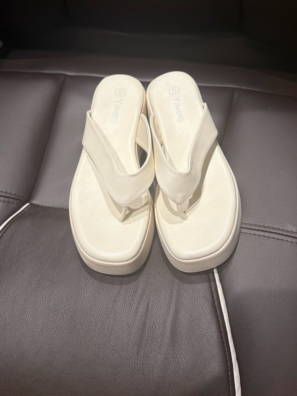 Cream Platform Thong Sandals for Women